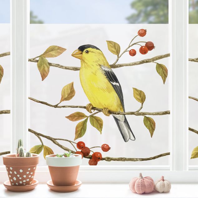 Tier Fensterbilder Vögel und Beeren - Goldzeisig