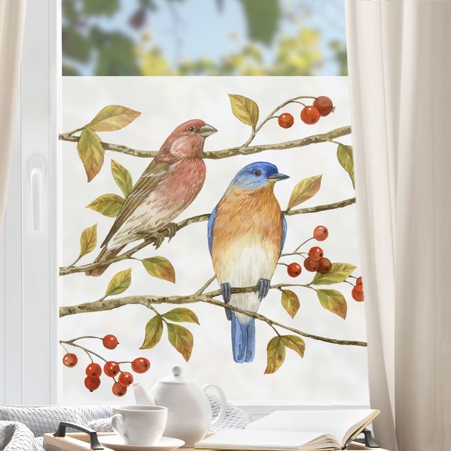 Fensterbilder Frühling Vögel und Beeren - Hüttensänger