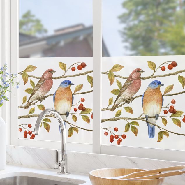 Fensterbilder Tiere Vögel und Beeren - Hüttensänger
