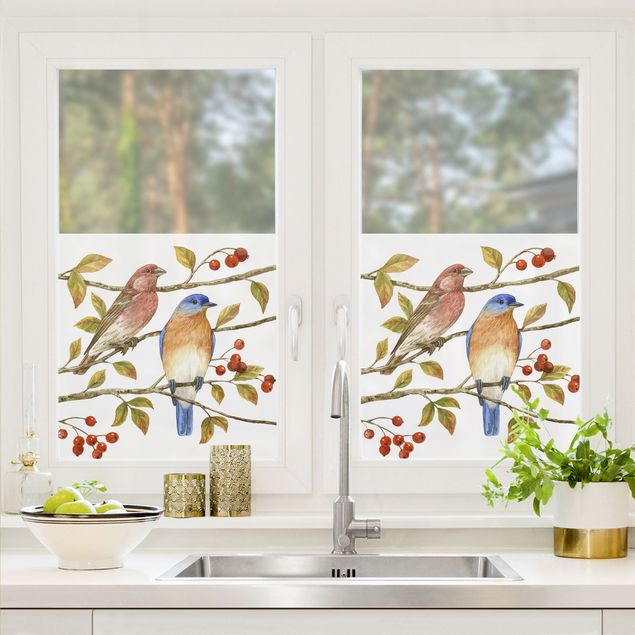 Fensterfolie Farbig Vögel und Beeren - Hüttensänger