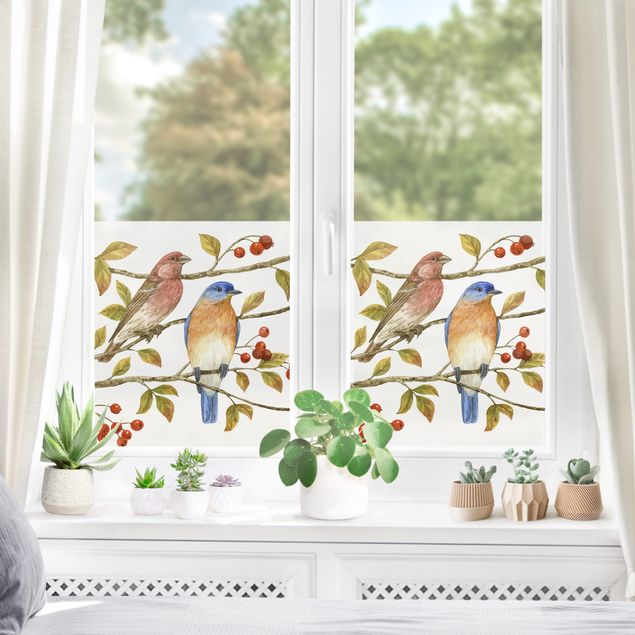 Fensterfolie Weiß Vögel und Beeren - Hüttensänger