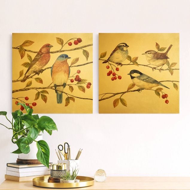Wandbilder XXL Vögel und Beeren Set I