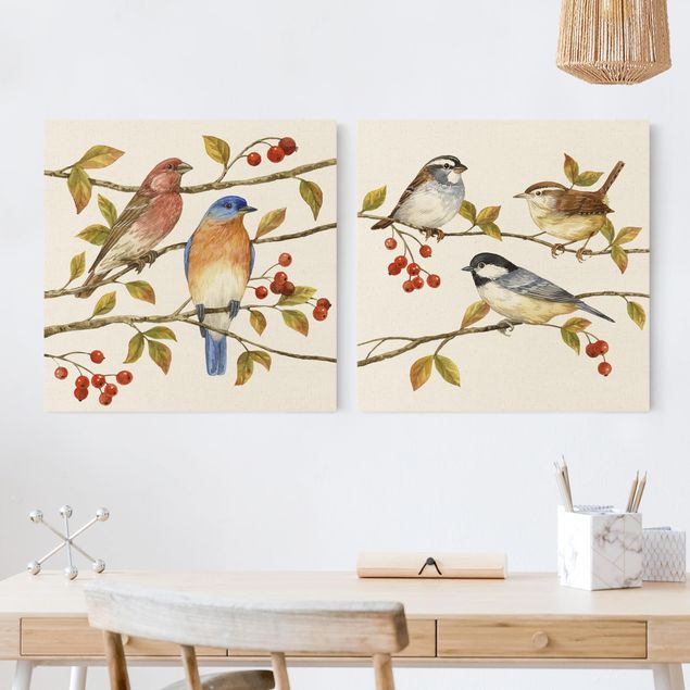 Wandbilder XXL Vögel und Beeren Set I