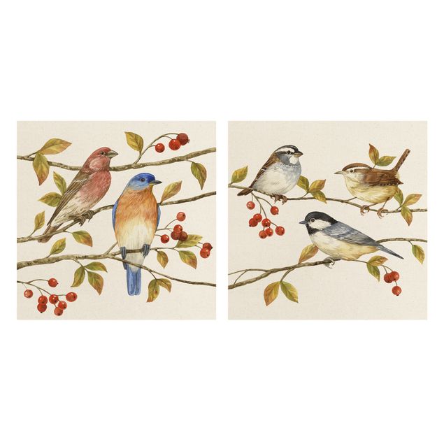 Wandbilder Vintage Vögel und Beeren Set I