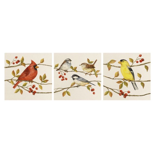Tierbilder auf Leinwand Vögel und Beeren Set