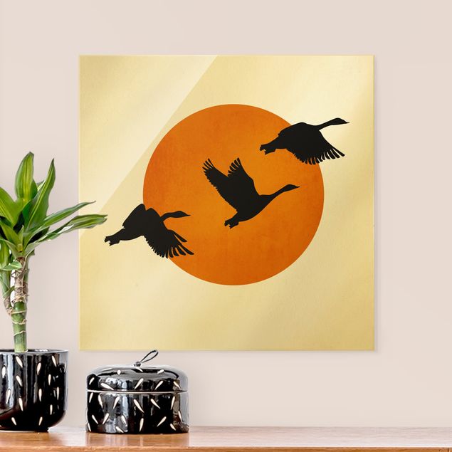 Wandbilder Tiere Vögel vor gelber Sonne