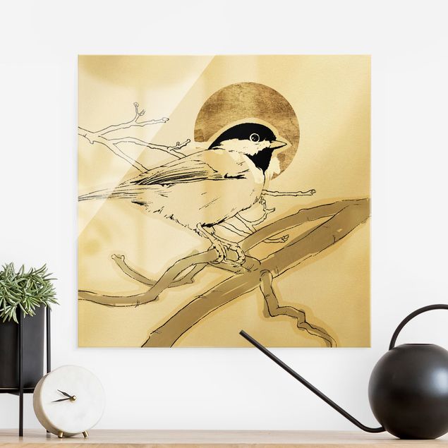 Wandbilder Tiere Vogel vor goldener Sonne I