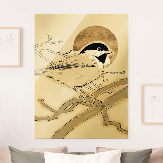 Wandbilder Tiere Vogel vor goldener Sonne I