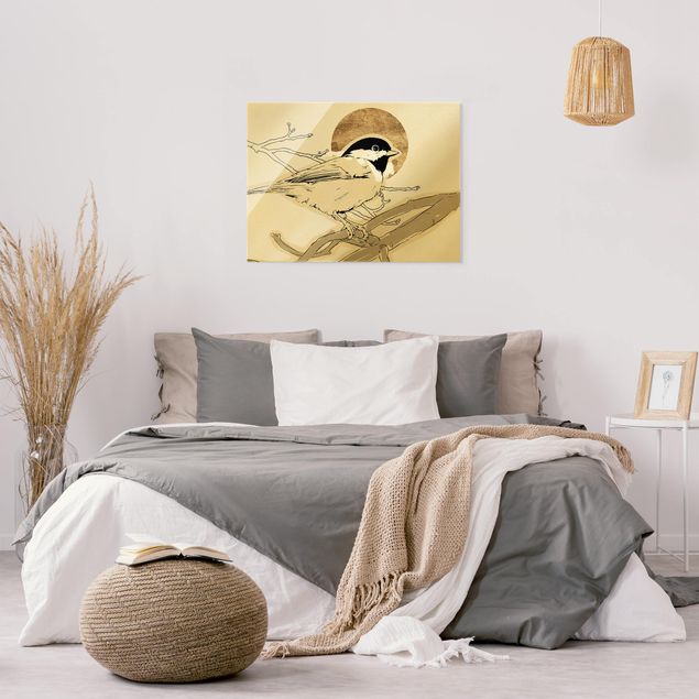 Wandbilder Vogel vor goldener Sonne I