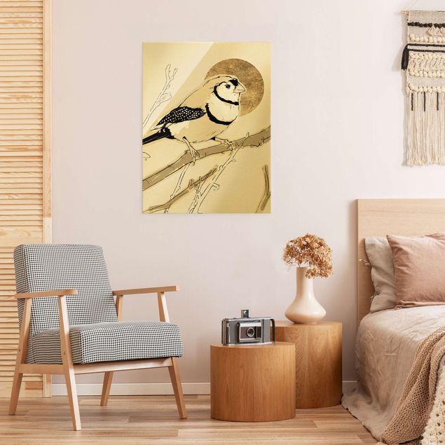 Wandbilder Vogel vor goldener Sonne III