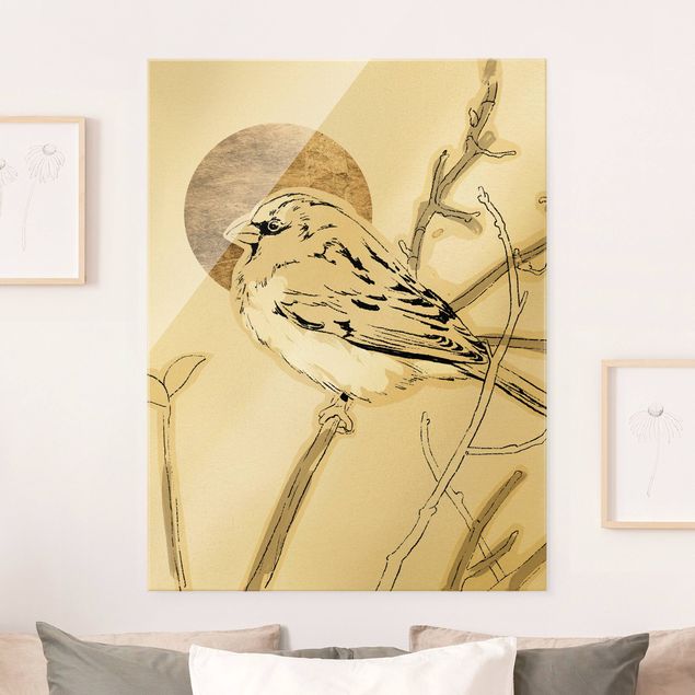 Wandbilder Tiere Vogel vor goldener Sonne IV