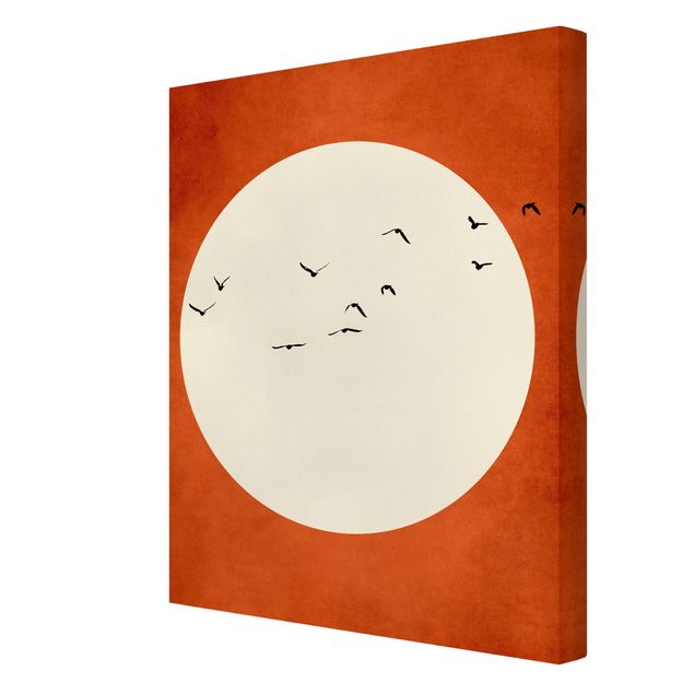 Leinwandbild Kunstdruck Vogelschwarm im Abendrot