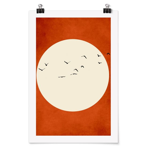 Poster Tiere Vogelschwarm im Abendrot