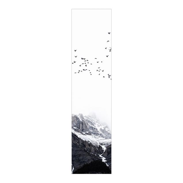 Schiebegardinen Schiene 3-läufig Vogelschwarm vor Bergen Schwarz Weiß