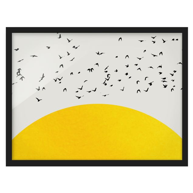 Bilder für die Wand Vogelschwarm vor gelber Sonne