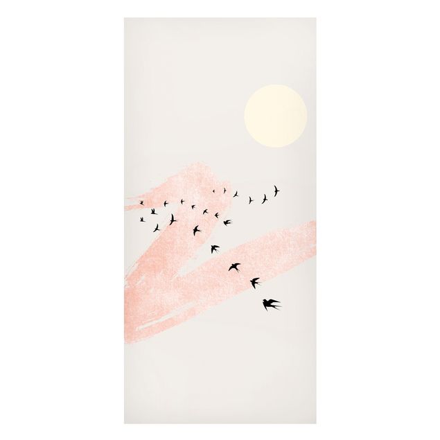 Wandbilder Tiere Pink Sky Behind Flock Of Birds