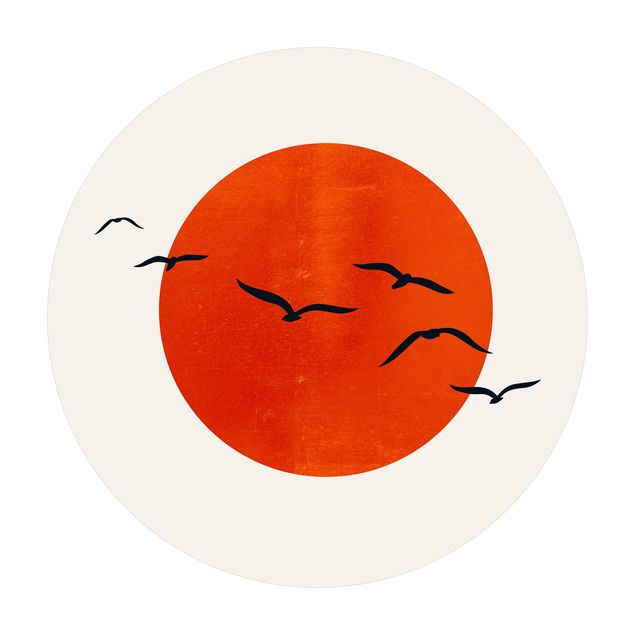 Große Teppiche Vogelschwarm vor roter Sonne I