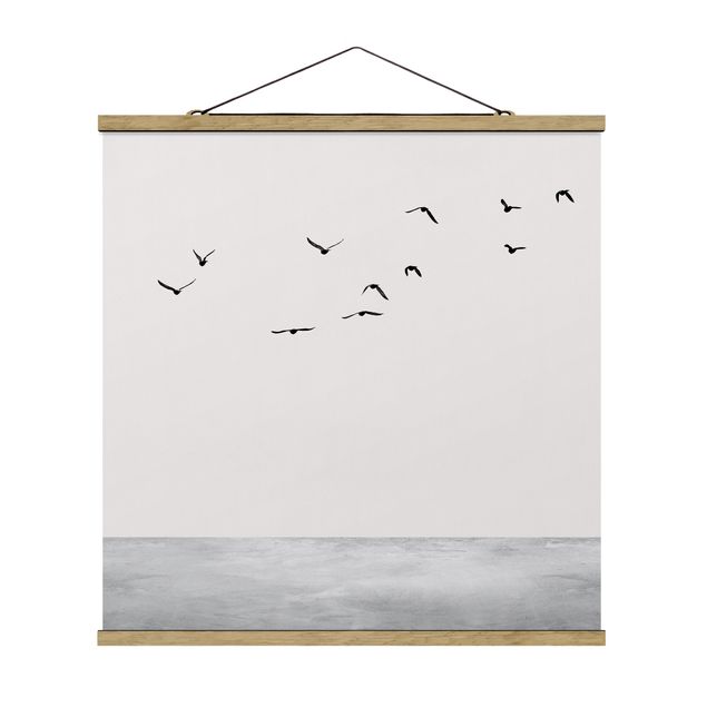 Stoffbild mit Posterleisten - Vogelzug in den Süden - Quadrat 1:1