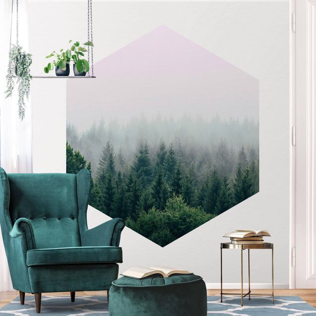 Fototapete Landschaft Wald im Nebel Dämmerung