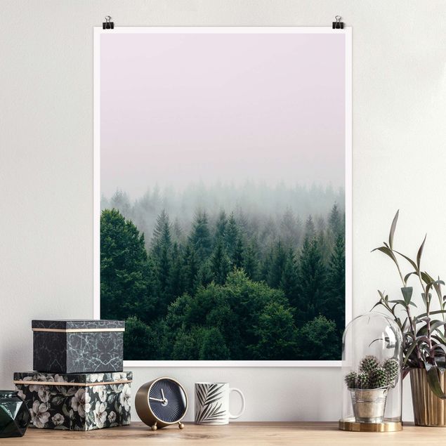 Poster - Wald im Nebel Dämmerung - Hochformat 3:4