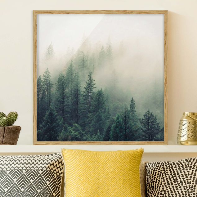 Landschaftsbilder mit Rahmen Wald im Nebel Erwachen