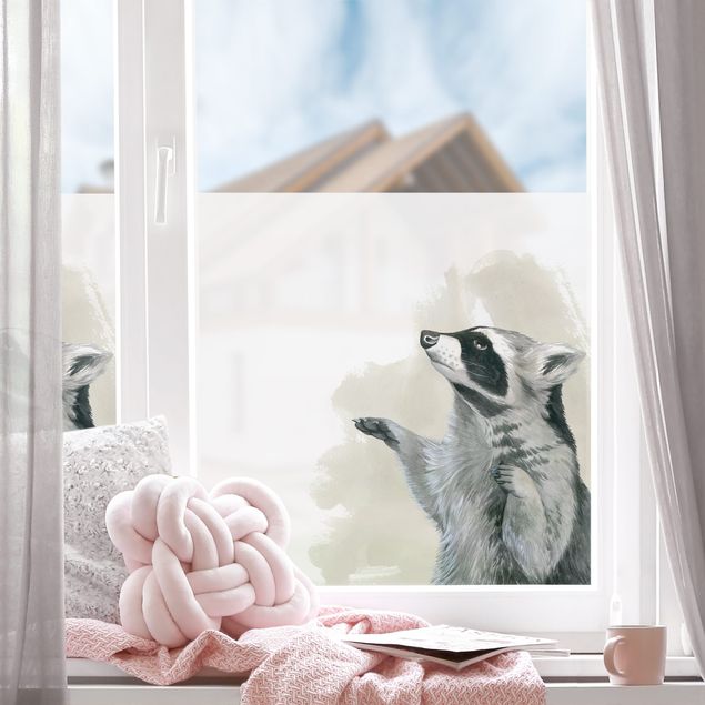 Fensterfolie Wohnzimmer Waldfreunde - Waschbär