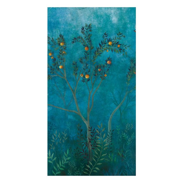 Duschrückwände Waldlichtung mit Orangenbaum bei Nacht