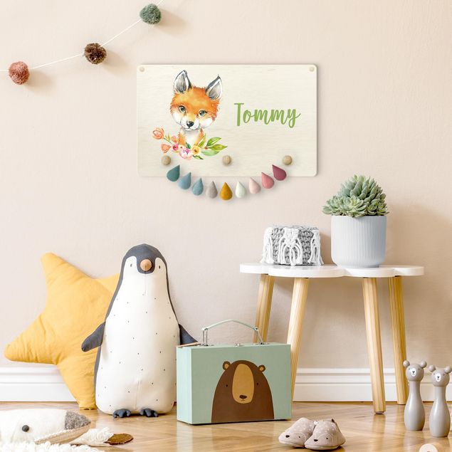 Kinderzimmer Wandgarderobe mit Tieren Waldtier Fuchsbaby mit Wunschname