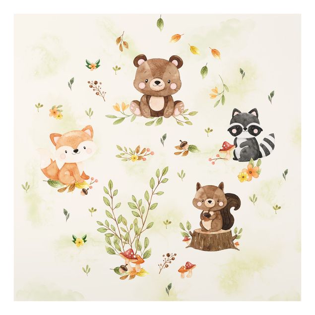 Schöne Wandbilder Waldtiere Herbst Fuchs Bär Eichhörnchen Waschbär