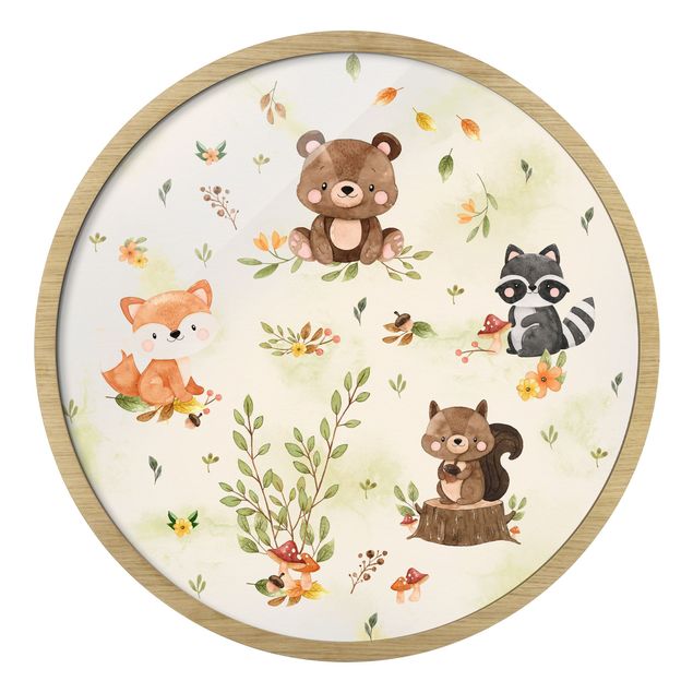 Schöne Wandbilder Waldtiere Herbst Fuchs Bär Eichhörnchen Waschbär