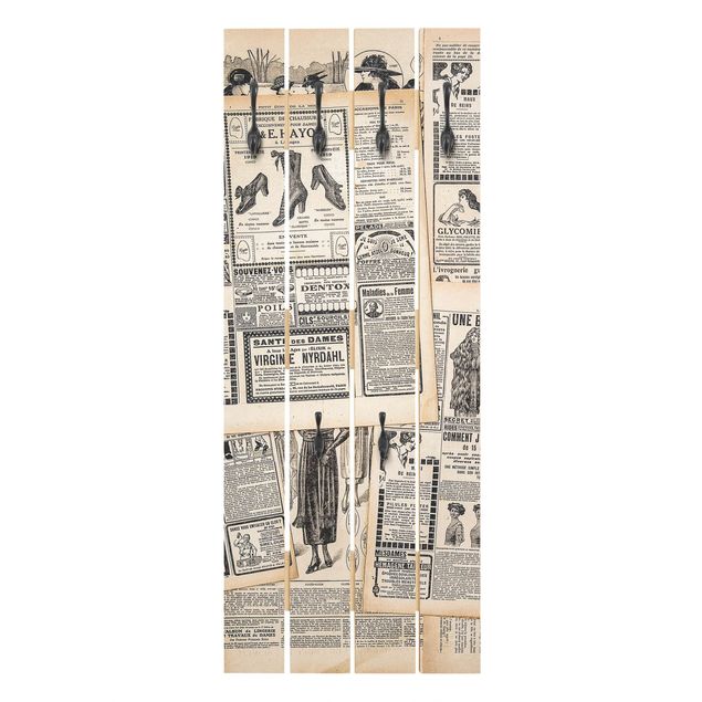 Wandgarderobe Holz - Antike Zeitungen