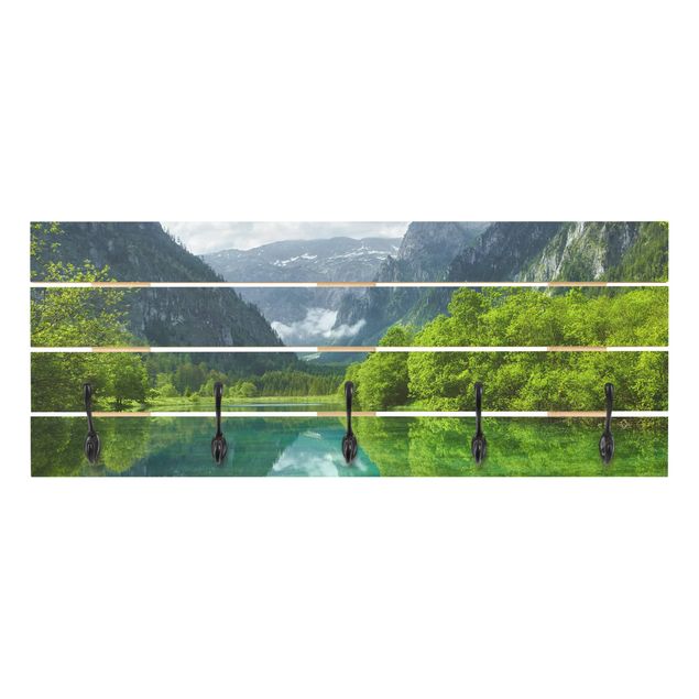 Wandgarderobe Holz - Bergsee mit Spiegelung