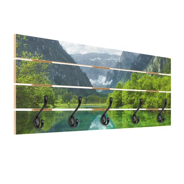 Wandgarderobe Holz - Bergsee mit Spiegelung