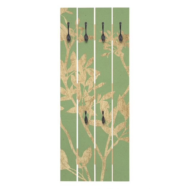 Wandgarderobe Holz - Goldene Blätter auf Lind II
