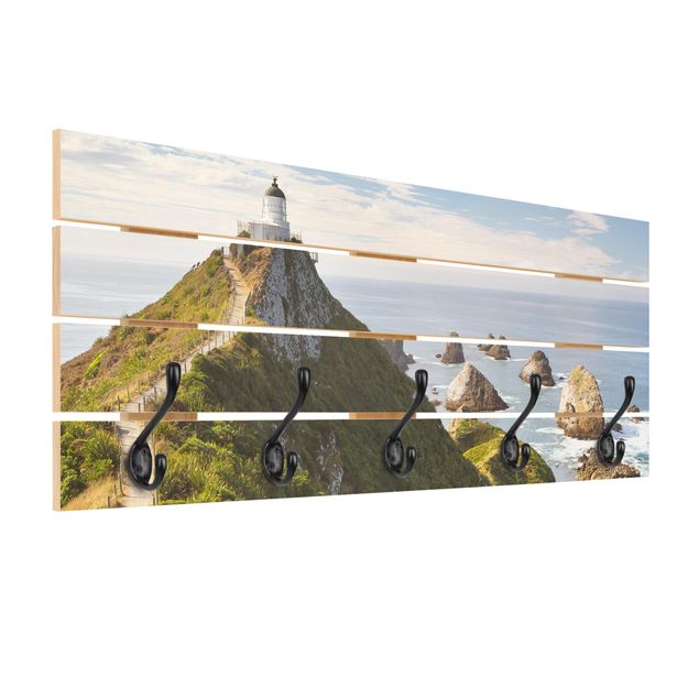 Wandgarderobe Holz - Nugget Point Leuchtturm und Meer Neuseeland