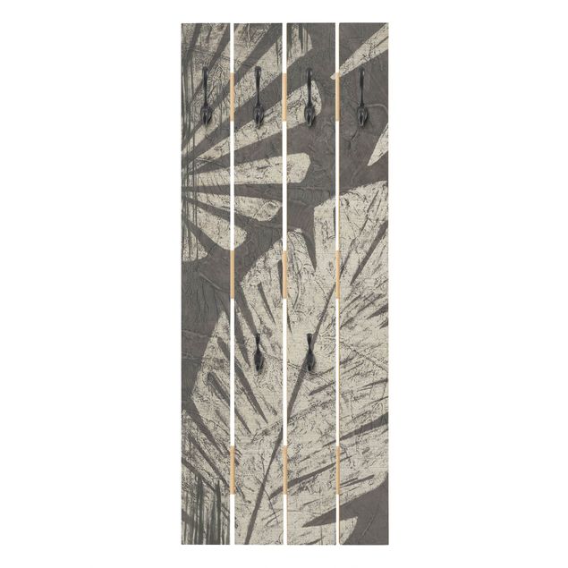 Wandgarderobe Holz - Palmenblätter vor Dunkelgrau