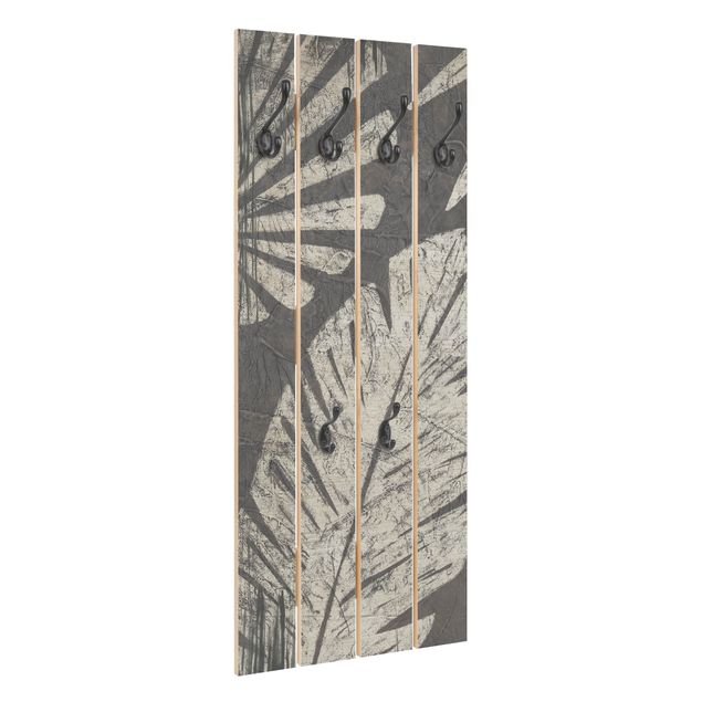 Wandgarderobe Holz - Palmenblätter vor Dunkelgrau