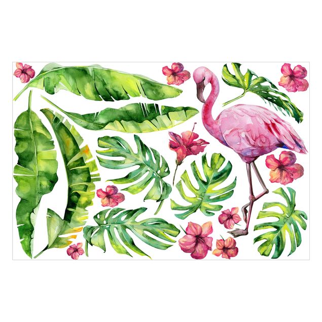 Wandtattoo - Dschungel Flamingo Blätter Set