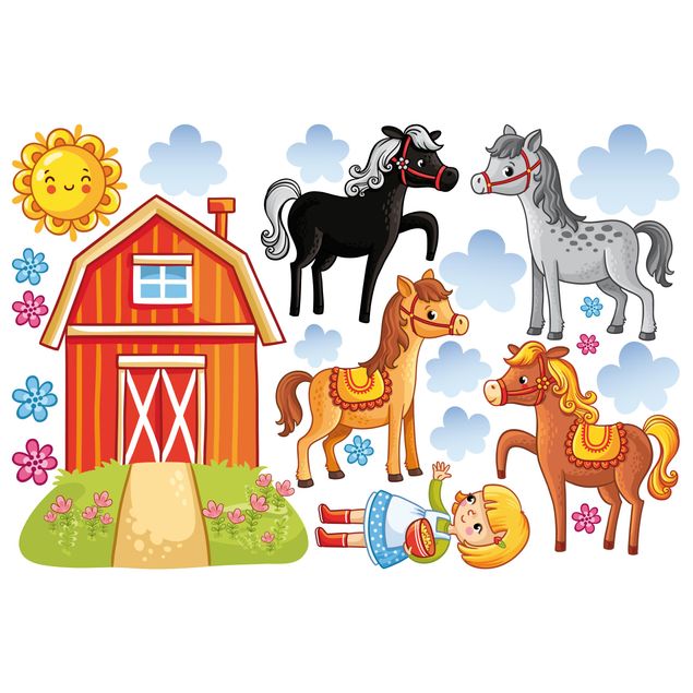 Wandtattoo Tiere Bauernhof-Set mit Pferden