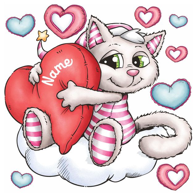 Wandtattoo mit Wunschtext Kinderzimmer - Schlafmützen - Katze Kimsi liebt dich