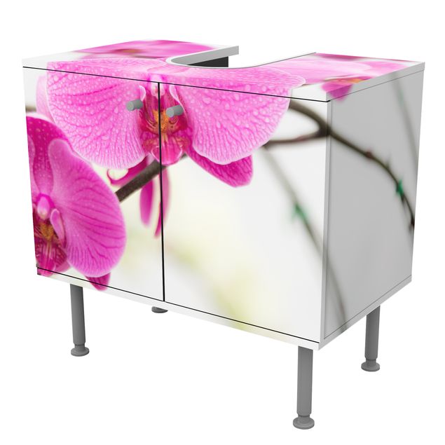 Waschbeckenunterschrank - Nahaufnahme Orchidee - Blumen Badschrank Weiß