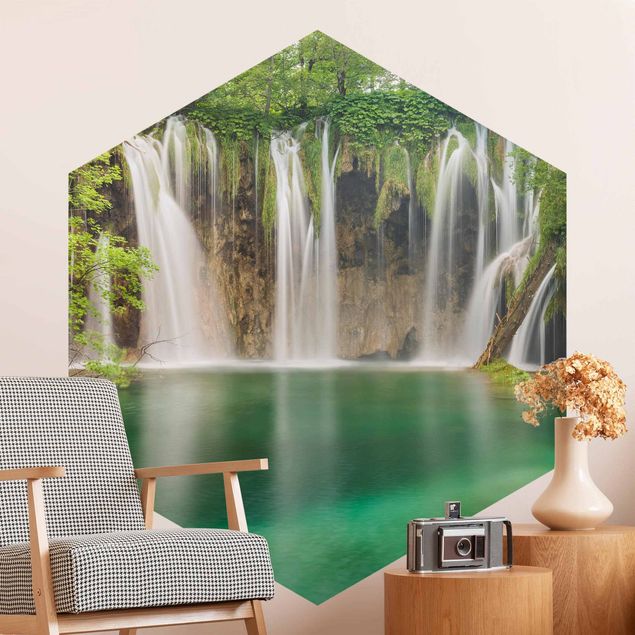 Wandtapete Baum Wasserfall Plitvicer Seen