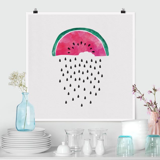 Poster Illustration Wassermelonen Regen
