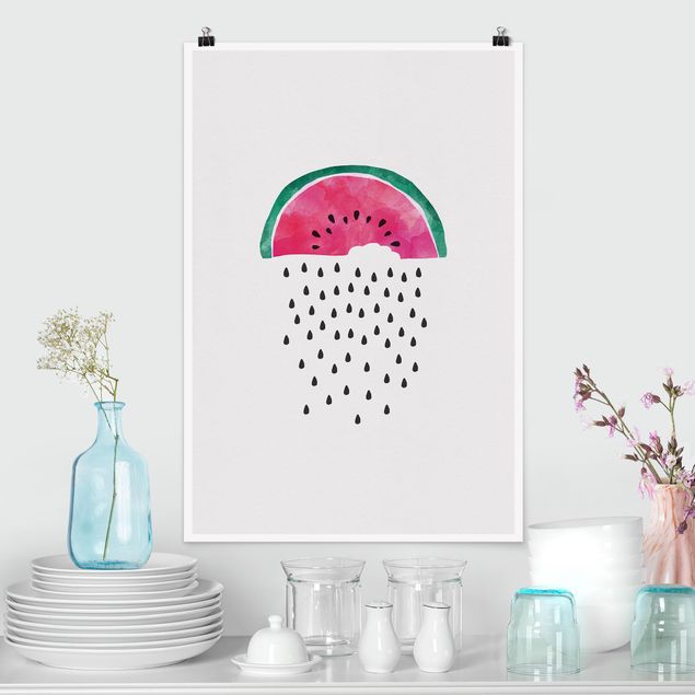 Poster Illustration Wassermelonen Regen