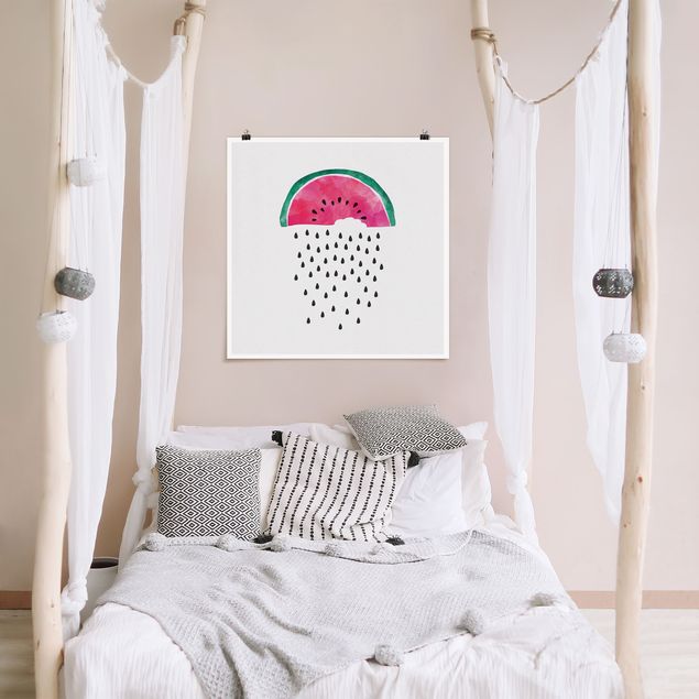 Poster Aquarell Wassermelonen Regen