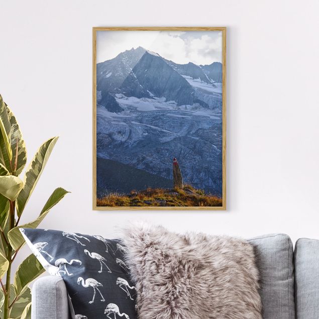 Landschaftsbilder mit Rahmen Wegmarkierung in den Alpen