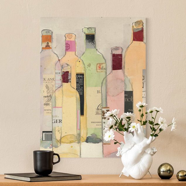 Leinwand Kunstdruck Weinflaschen in Wasserfarbe I