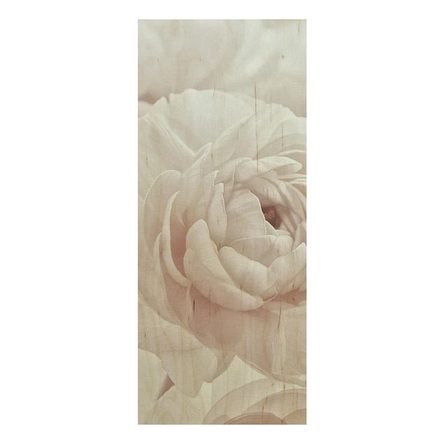 Moderne Holzbilder Weiße Blüte im Blütenmeer