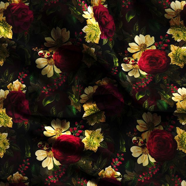 Vorhänge mit Muster Weiße Blüten mit Roten Rosen