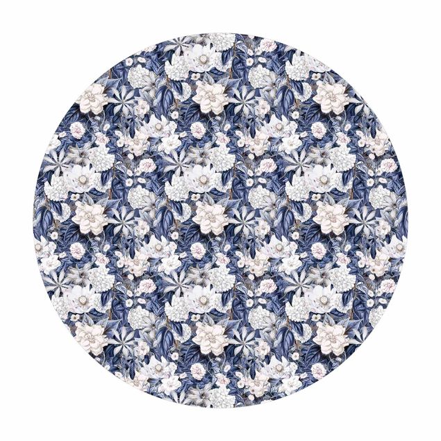 Landhausstil Teppiche Weiße Blumen vor Blau